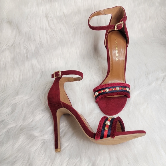 Suede ankle strap heels and rhinestones. - Picture 5 of 9